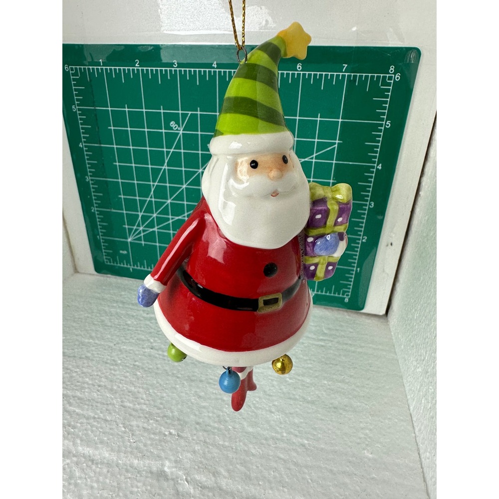 Whimsical Santa Christmas Ornament Figurine Colorful Bells Holiday Decor